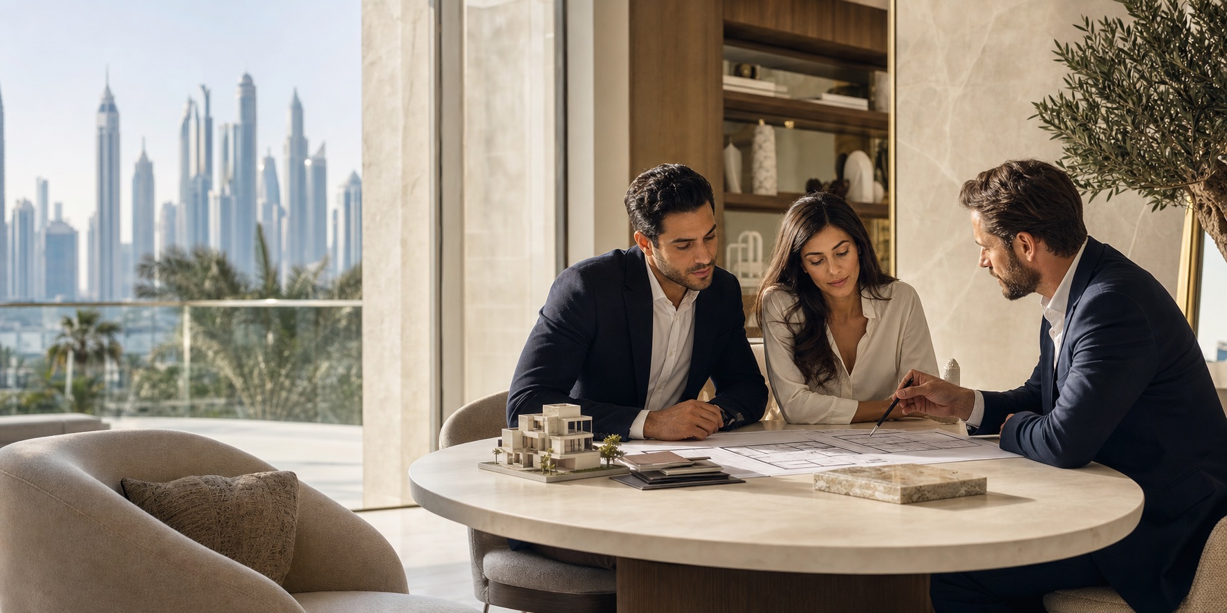 Couple reviewing mortgage plans with a financial advisor.